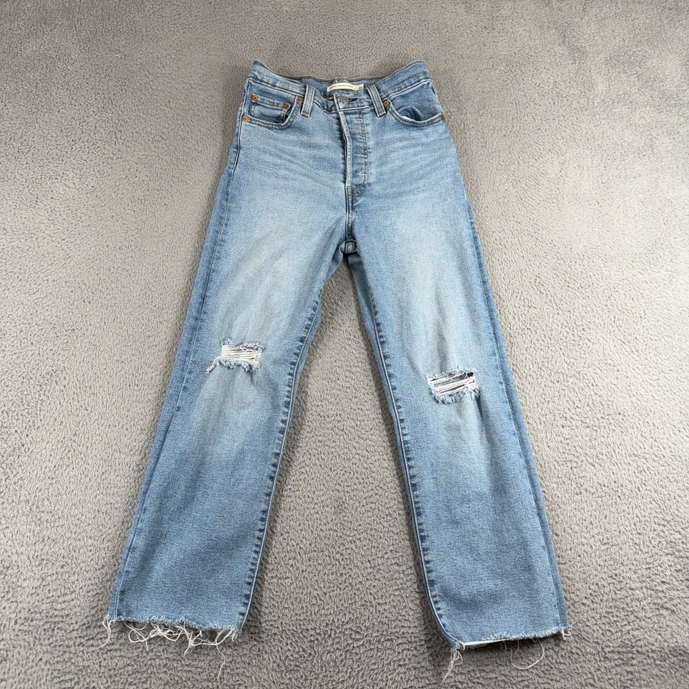 Levis Ribcage Straight Ankle Jeans Womens 26 Light Wash Blue High Rise Denim